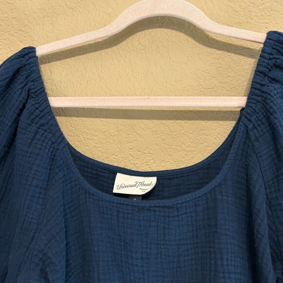 Universal Thread Milkmaid Peasant Top Womes Medium Teal Blue Gauzy Textured Boho - Picture 5 of 7